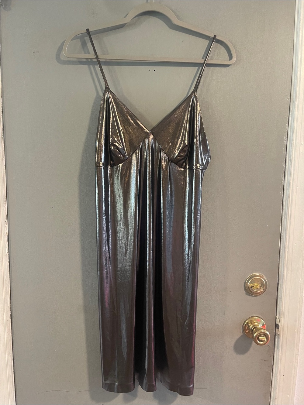 Norma Kamali Metallic Silver Mini Slip Dress Size L